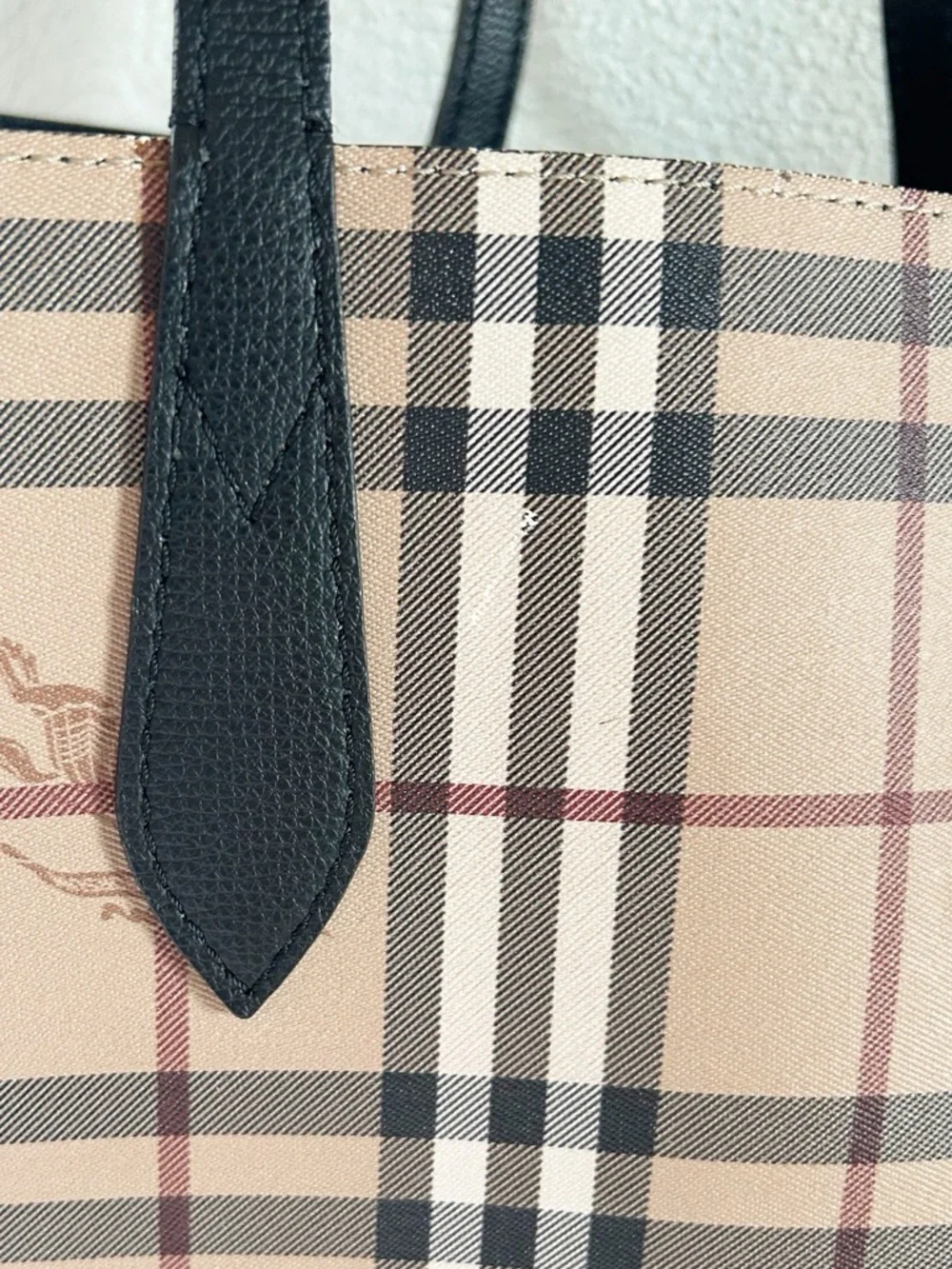 Burberry Reversible Haymarket Check Black Leather Tote Shopper Bag Purse